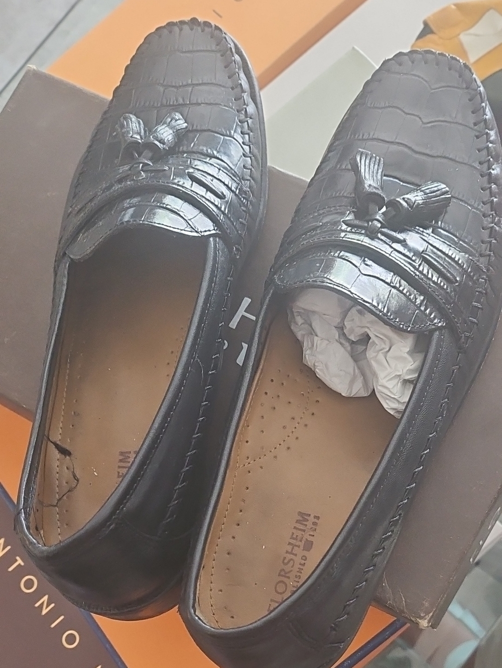 Florsheim Black Croc-Embossed Tassel Loafers